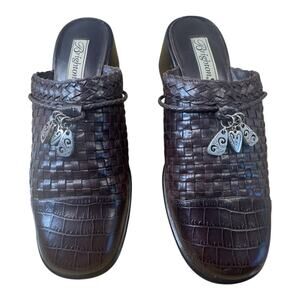 BRIGHTON Y2K Franki Basket Weave‎ Leather Slip-On Mule Clogs Sz 8 Brown